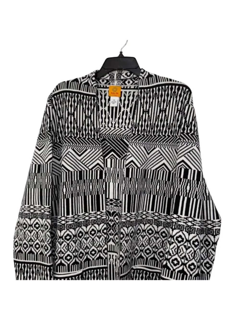 Ruby Rd Women Black&White Open Front Cardigan Sweater 2X Heavy Knit Cotton Blend